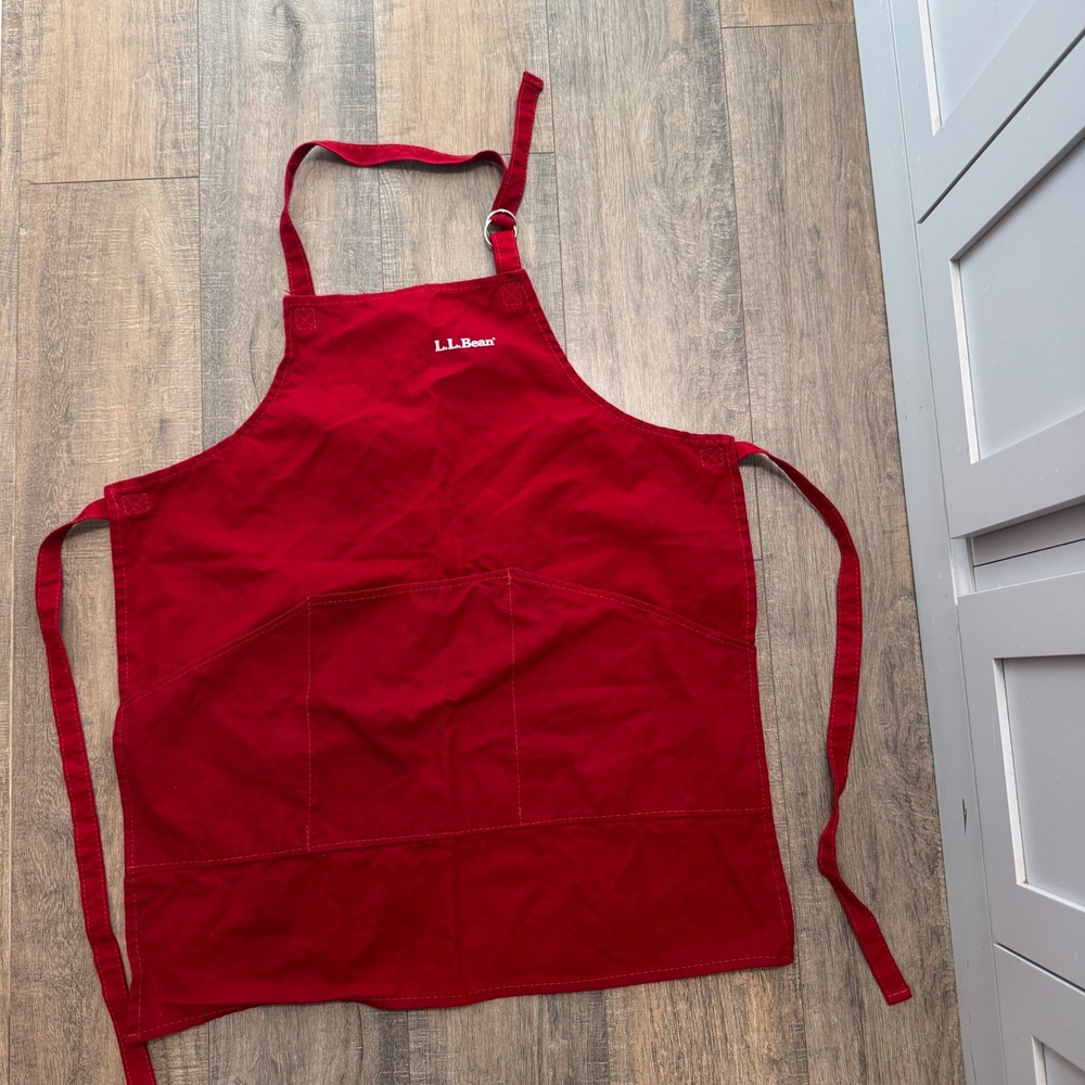 LL Bean Vintage Unisex Red Canvas Bib Apron‎ Adjustable Workwear Freeport Maine